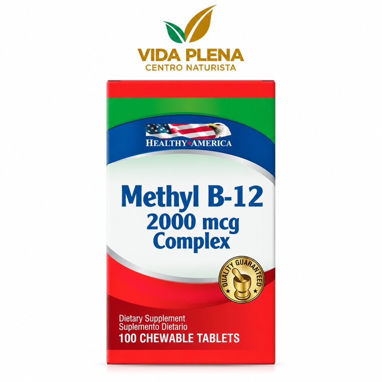 Methyl B12 2000 mcg x 100 tabletas Healthy America · Vitalidad y Nutrición · Vida Plena Tuluá